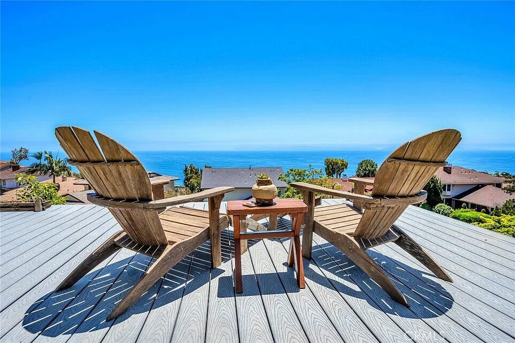View deck with Adirondack chairs overlooking the Pacific and Catalina Island at Eaglehaven, Rancho Palos Verdes