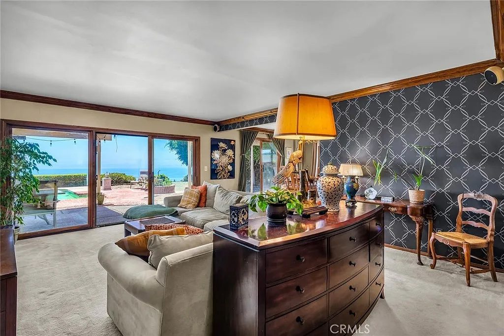 Furnished living room with ocean views at Eaglehaven, Rancho Palos Verdes